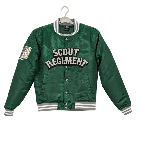 Attack on Titan Varsity Bomber Jacket Unisex Size S Scout Regiment Snap On Anime - Picture 1 of 13